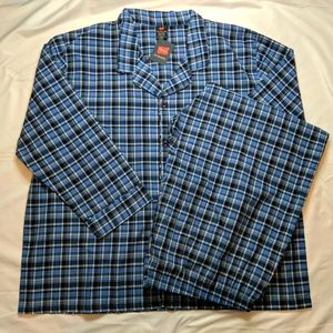 Hanes Pajama Set Men's 3XL 4016B Classics Broadcloth Woven Pajama Set Blue Plaid